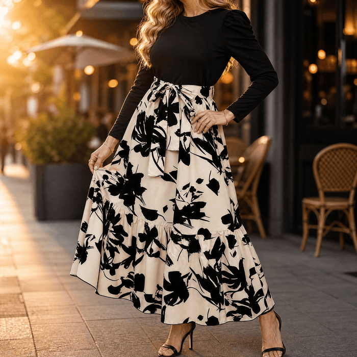 Florenza – Dam klänning maxi w kwiaty z wiązaniem w midja