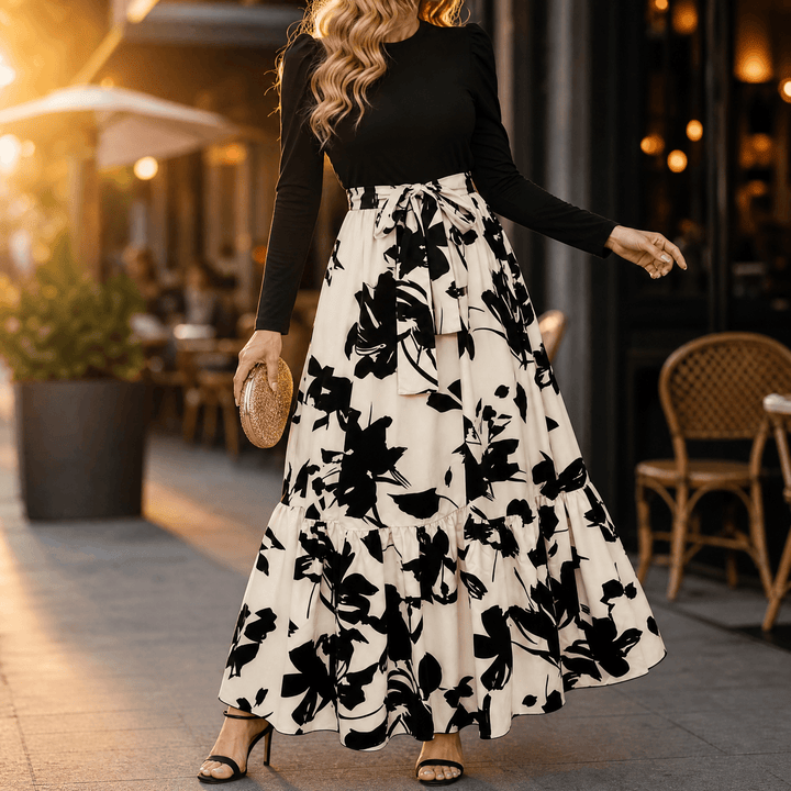 Florenza – Dam klänning maxi w kwiaty z wiązaniem w midja