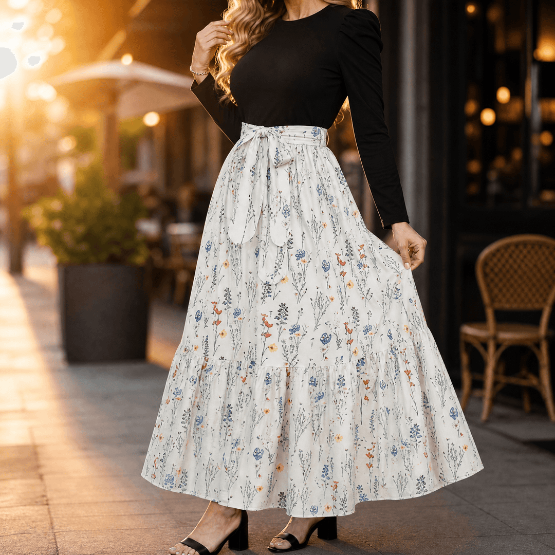 Florenza – Dam klänning maxi w kwiaty z wiązaniem w midja