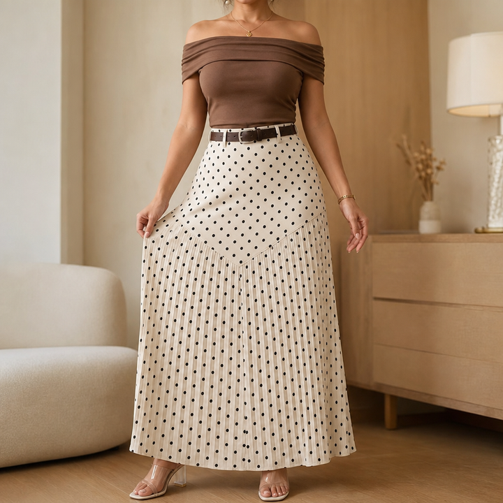 Wearbella – Kjol midi w kropki z plisami i form av litery A
