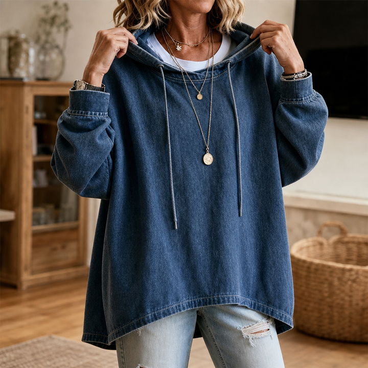 Denim Ease – Przeciętny, Przeciętny Kaptur w Stilu Dżinsowym
