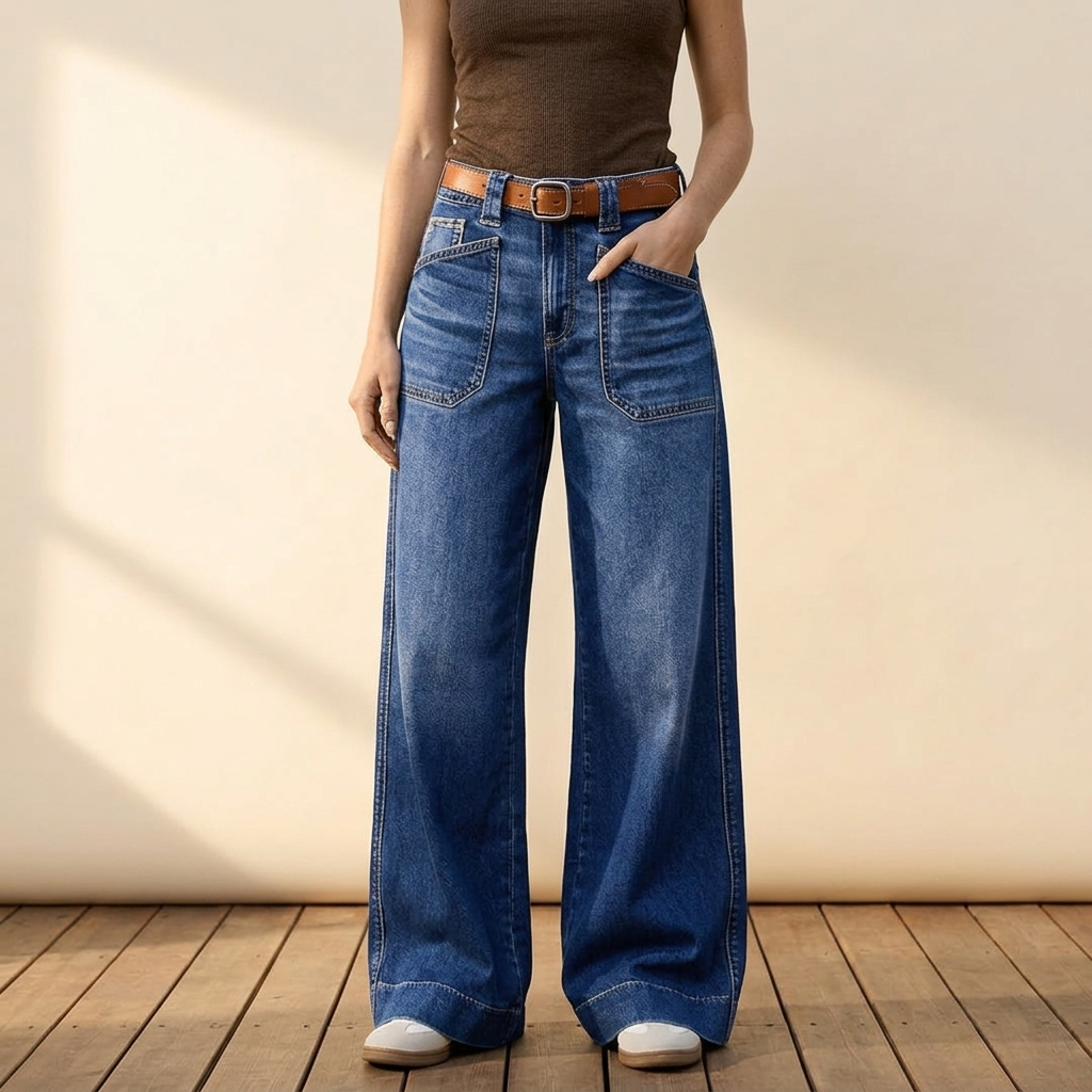 Widera – Retro Byxor Denim z Kieszeniami w Stilu Vintage för kvinnor