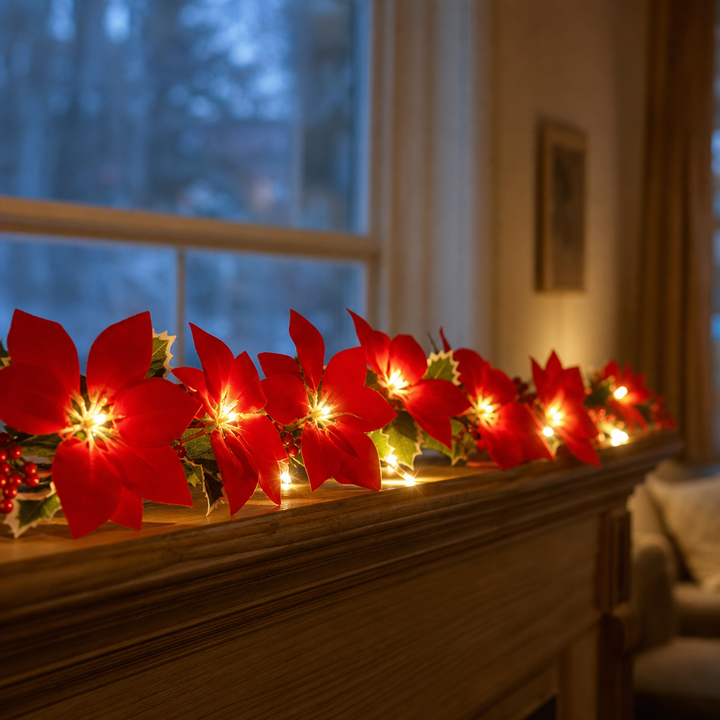 Hollyvia – Świecący girland z poinsecjami LED