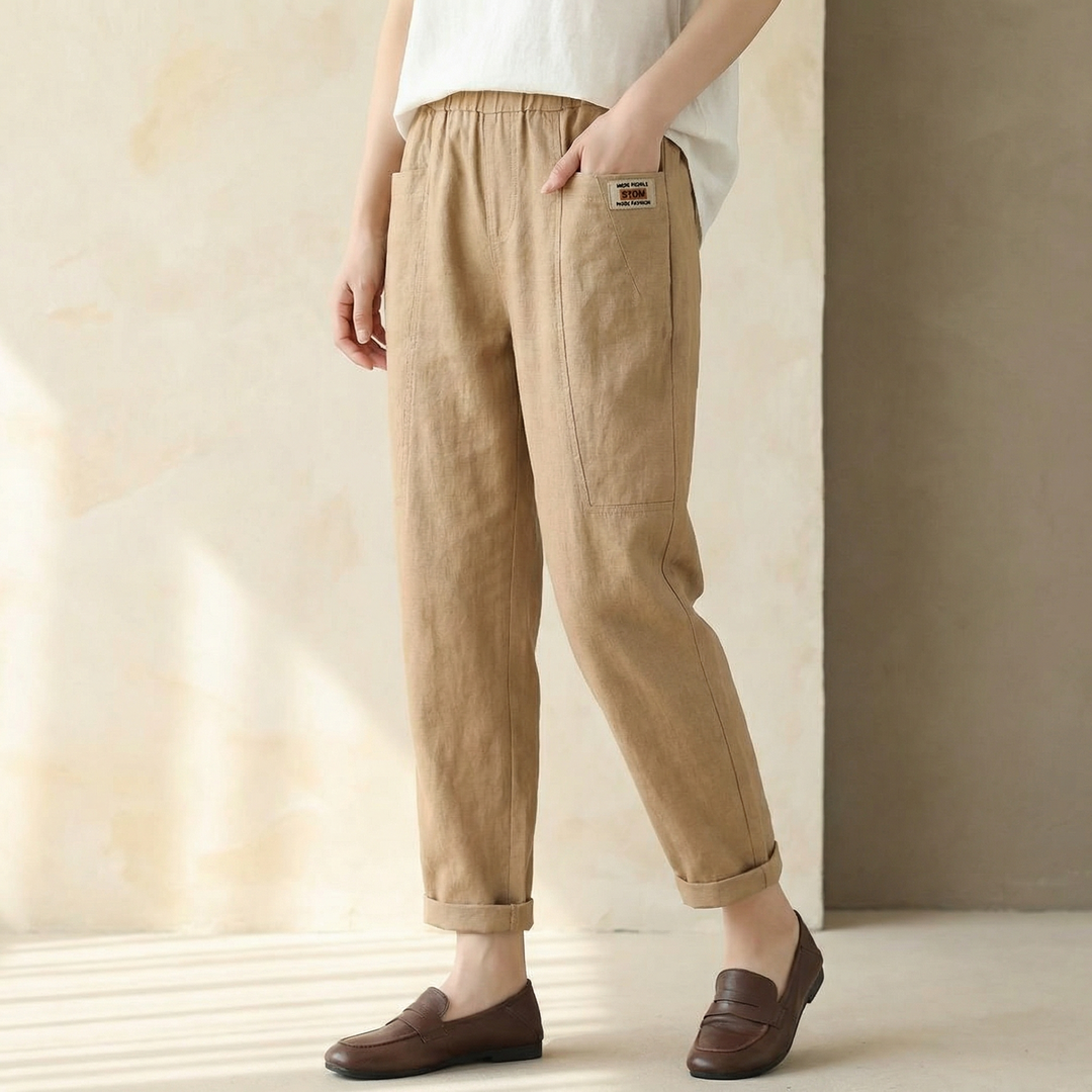 Linara – Byxor Tapered z Bawełny i Lnu
