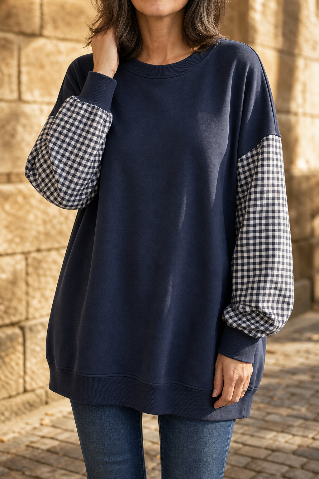 Blockline – Lös blus w kratę typu patchwork