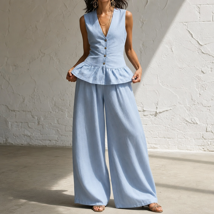 Wearbella – Set Topu Peplum i Byxor Palazzo z Vida ben