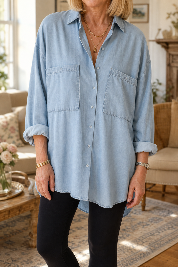 Wearbella – Przesadnie Stor, Mjuk Skjorta z Dżinsu Chambray