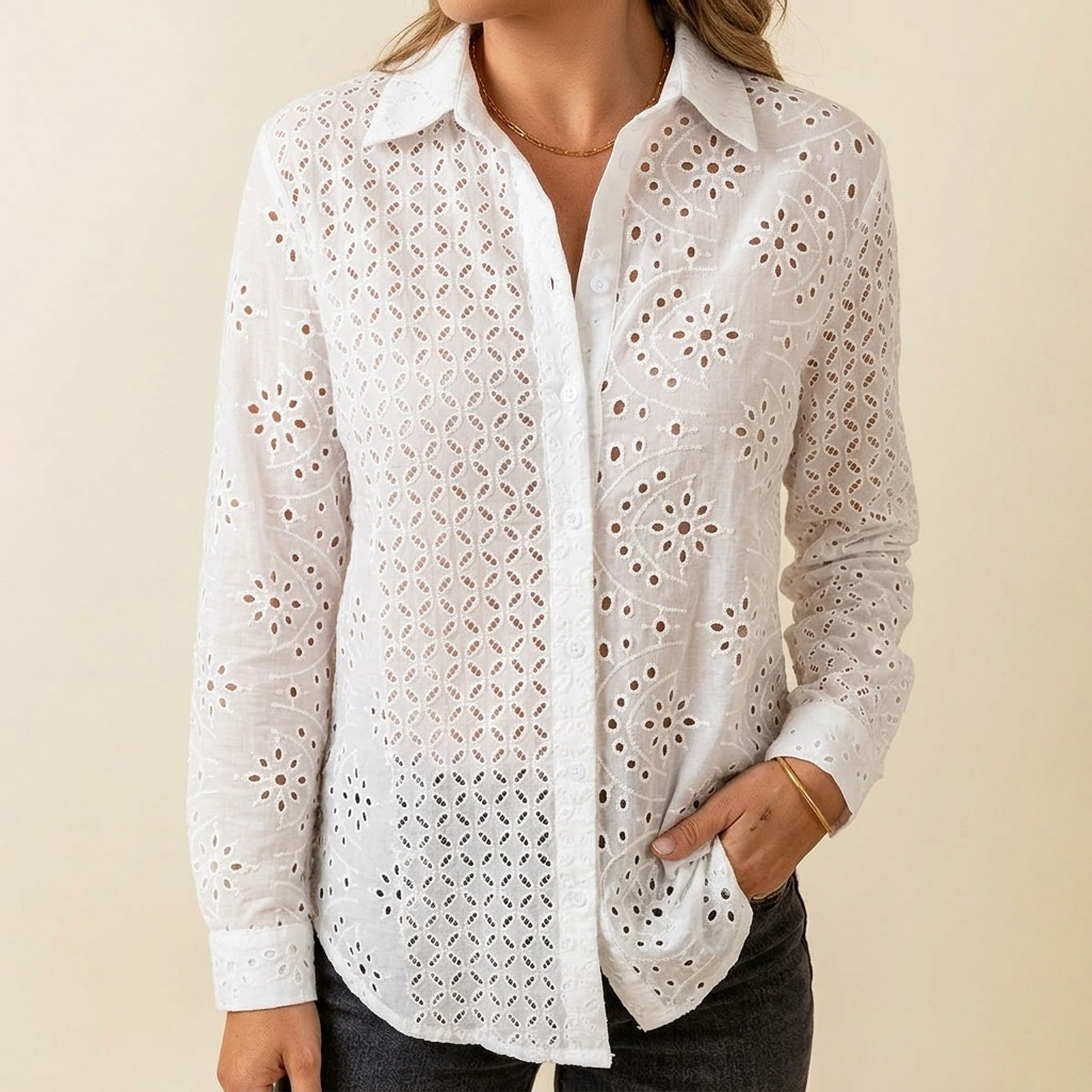 Florelle – Blus z broderad oczkiem i knappar