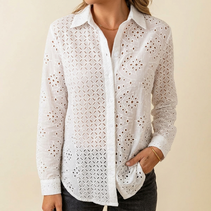 Florelle – Blus z broderad oczkiem i knappar