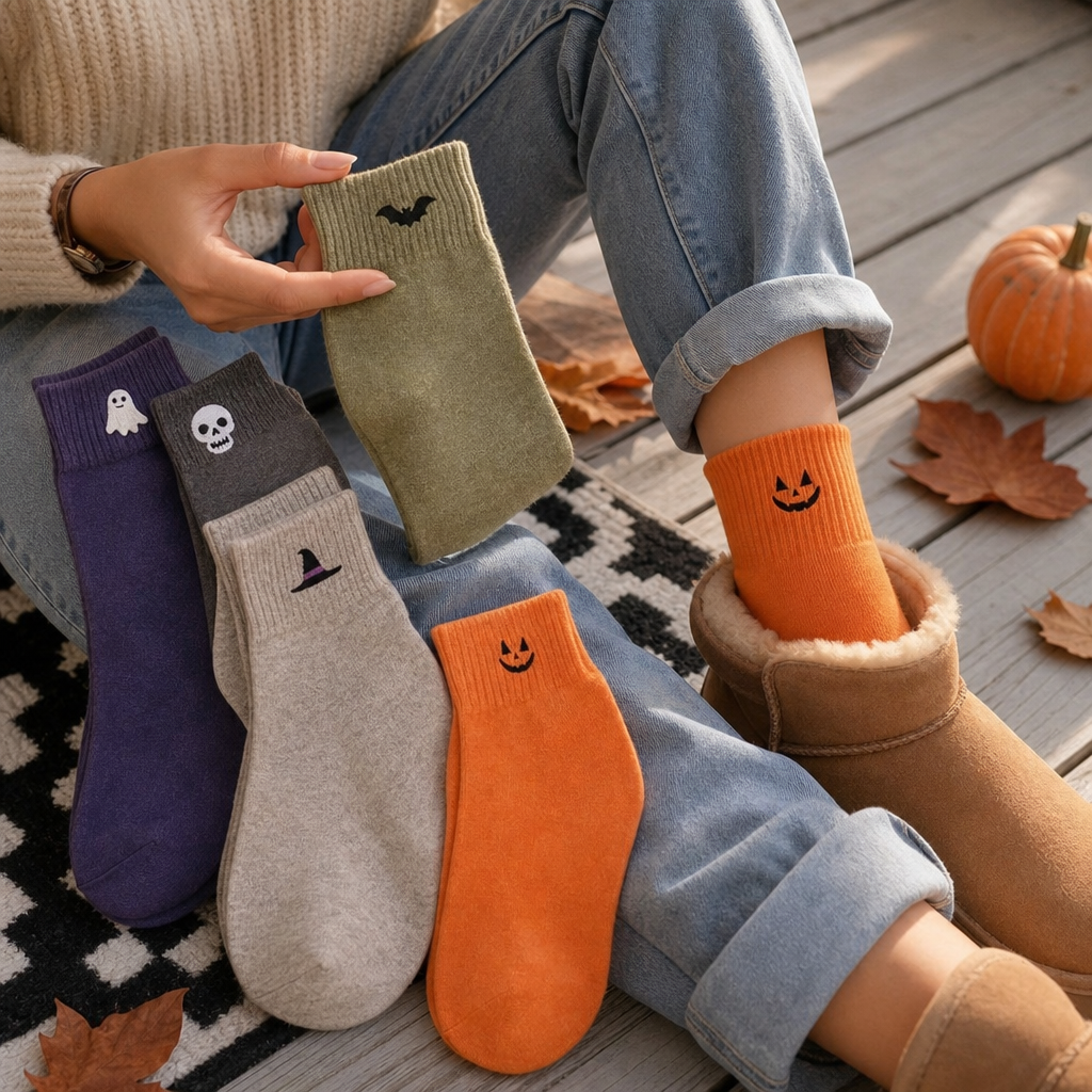 Cuffette – Haftowane Skarpetki på Halloween z Antypoślizgową Wstawką