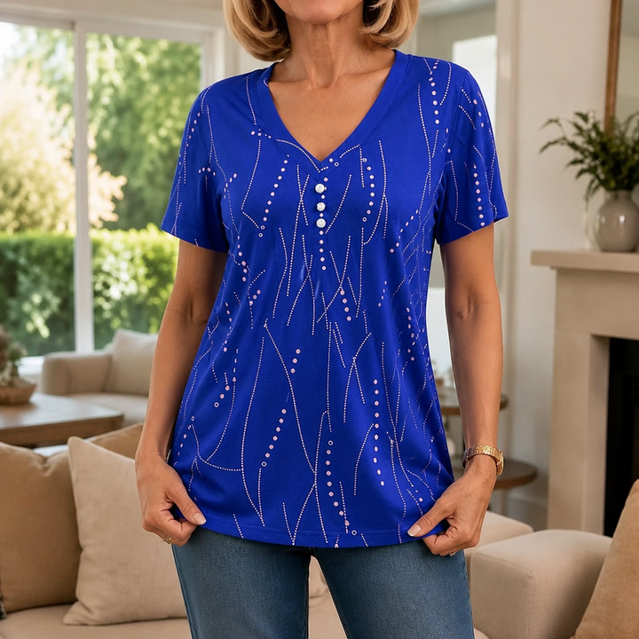Vivelyn – Blus V-Neck z Wymiarowym Printem