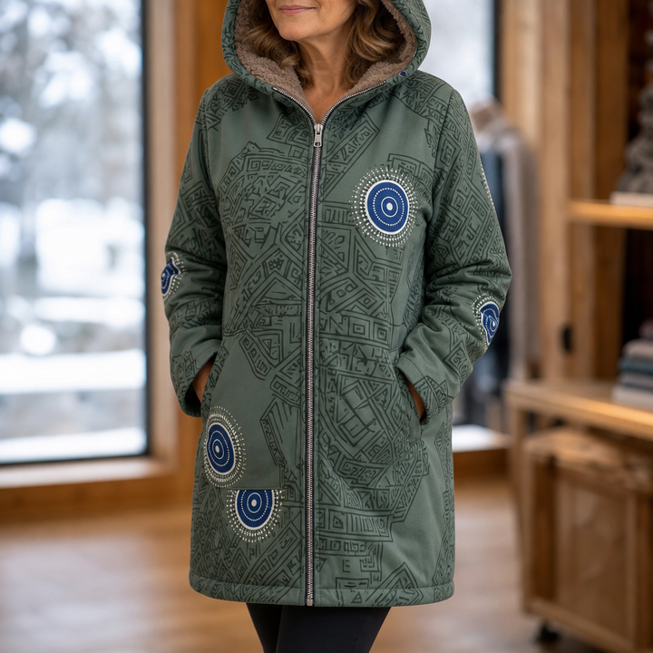 Leaf &amp; Loom – Wydrukowany Vinter Kappa z Kapturem