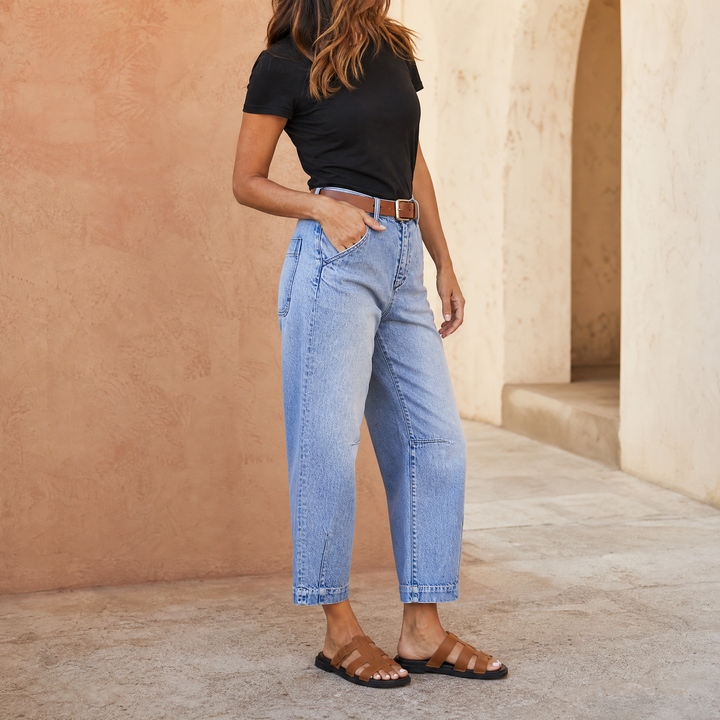Veluna – Dam byxor denim med hög midja i vida ben
