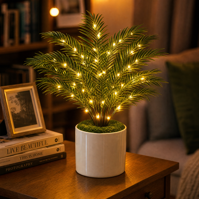 Palmora – Lampa LED z palmy Areca z doniczką