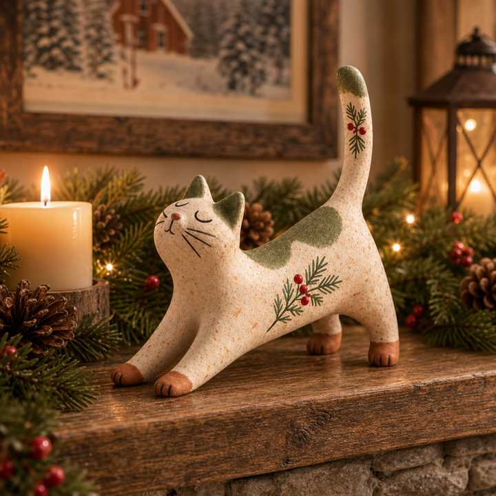 Hearthwhisk – Figurka katt rozciągającego sig w leśnym stilu