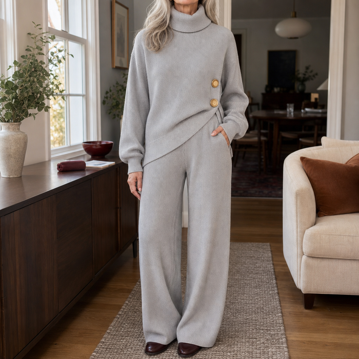 Wearbella – Set dzianinowy z asymetrycznym dołem i golfem