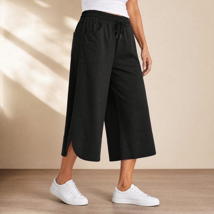 Lounella – Kobiece mjuka byxor z vida ben o kroju cropped