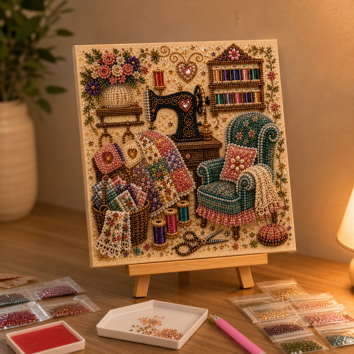 CozyGlow – Set för haftu diamentowego w pracowni krawieckiej