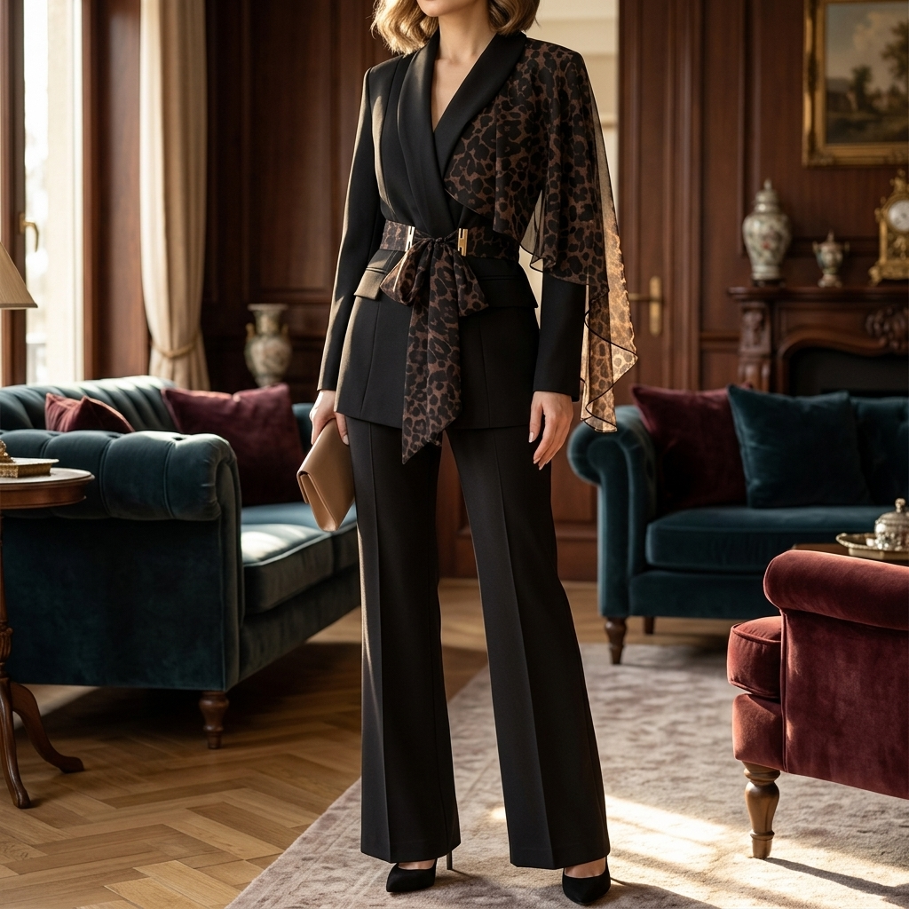 Selvana – Set żakietu i byxor w leopardmönster