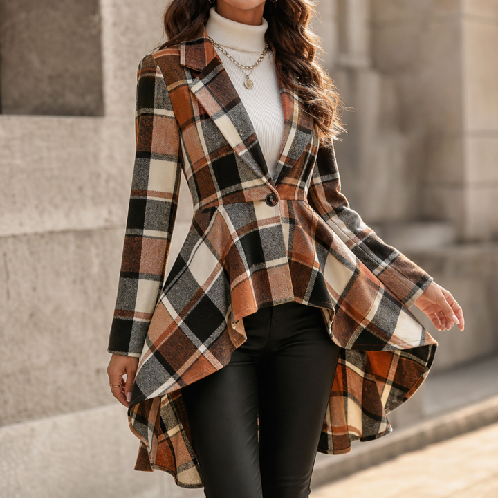 Cinchella – Kamizelka w kratę z peplum w stilu high-low