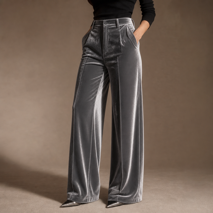 Wearbella – Welurowe Byxor med hög midja i Vida ben