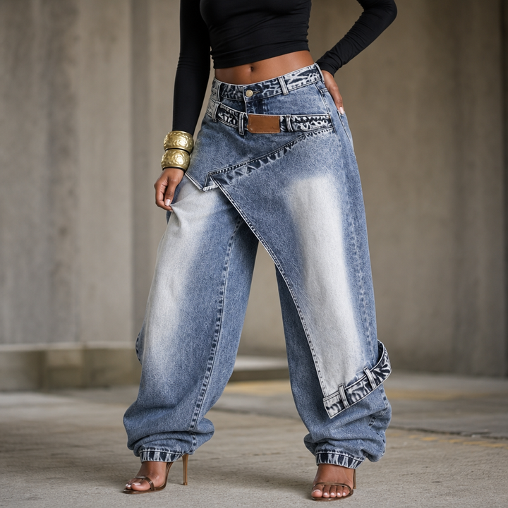 Wearlyn – Asymetryczne jeans z vida ben i wiązaniem w midja