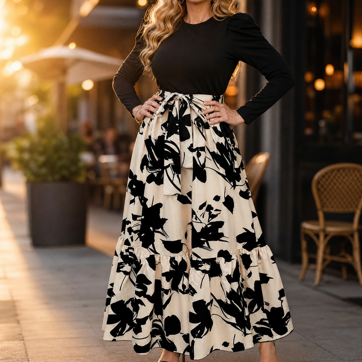 Florenza – Dam klänning maxi w kwiaty z wiązaniem w midja