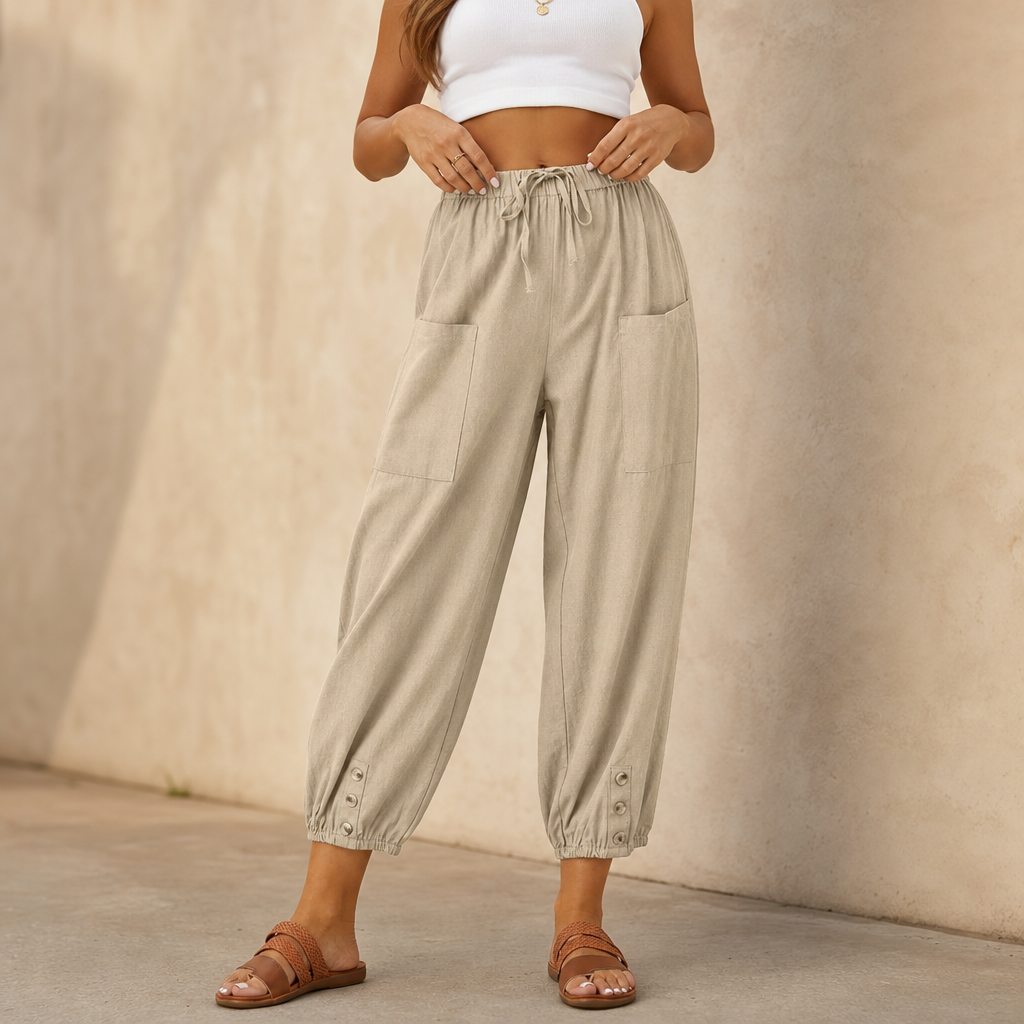 Wearbella – Byxor lniane z vida ben i ściągaczem