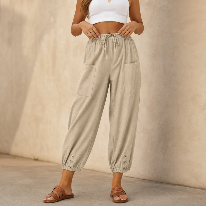 Wearbella – Byxor lniane z vida ben i ściągaczem