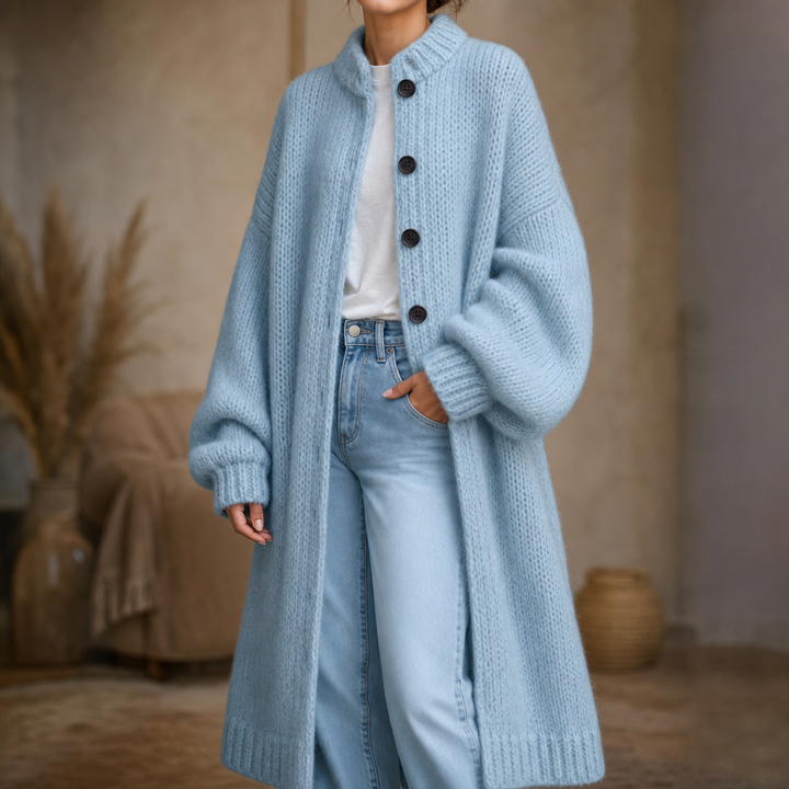 Wearbella – Tjock Tröja-Kurtka z Knappar knähöga