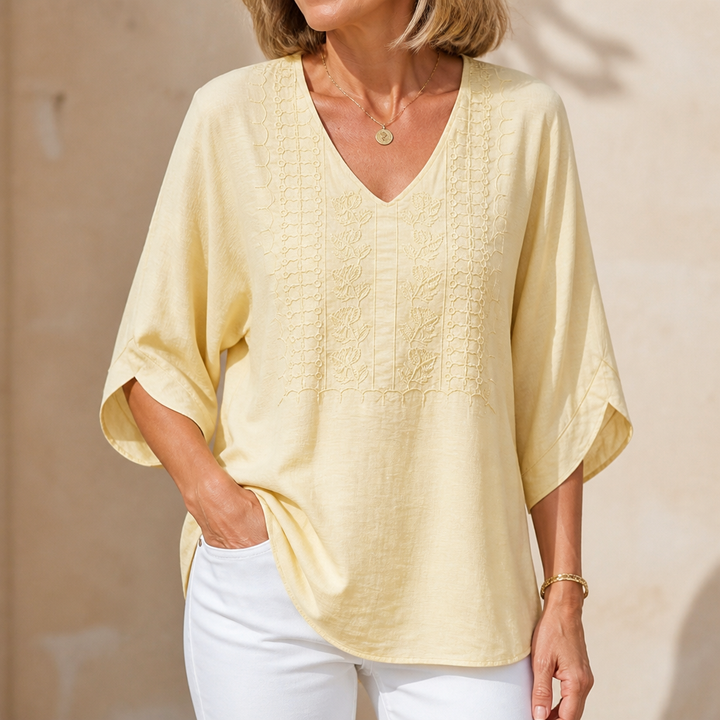 Wearbella – Blus z broderad urringning w v-ringning z koronkowym panelem