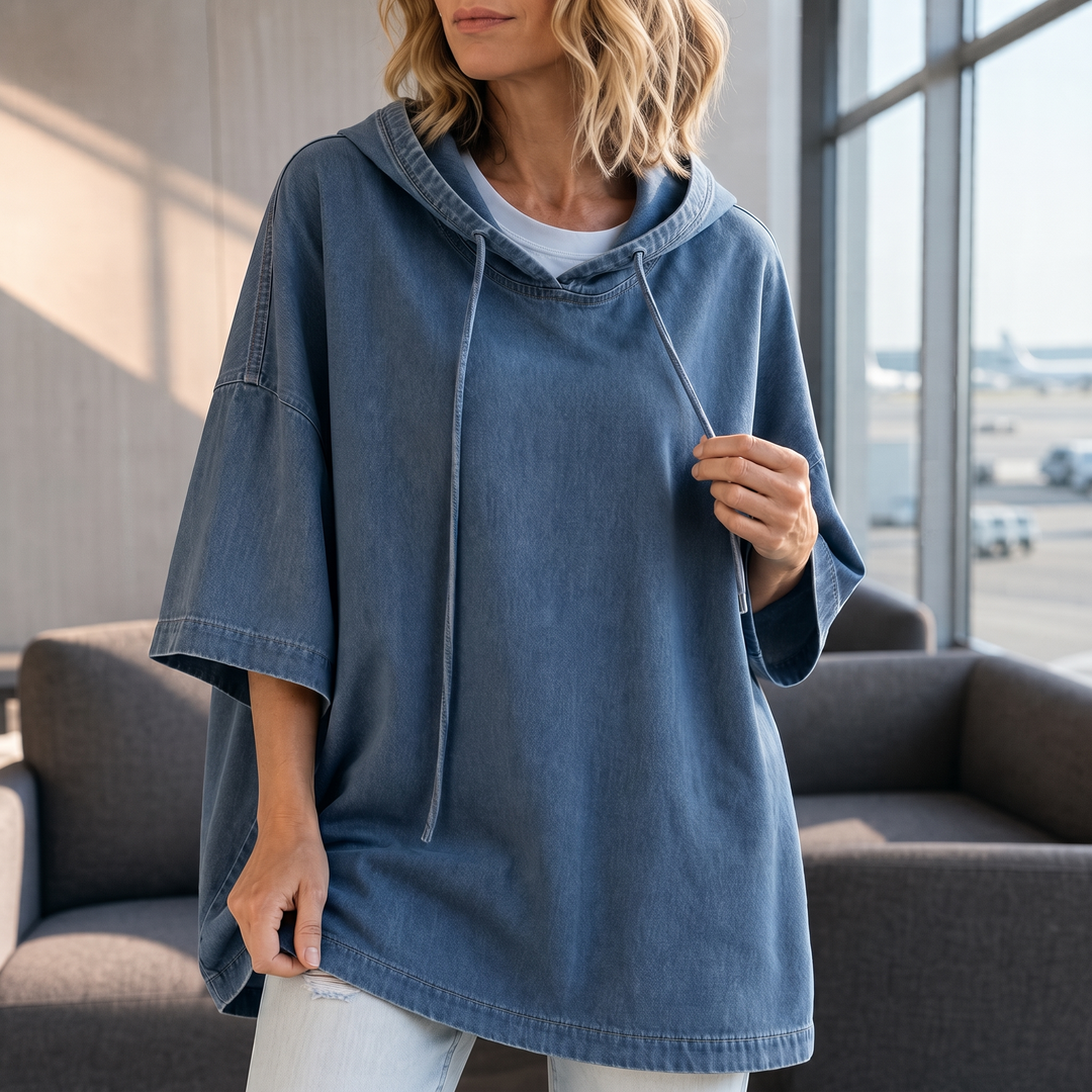 Wearbella – OverStorlekd, Prany Denimowy Pulower z Kapturem