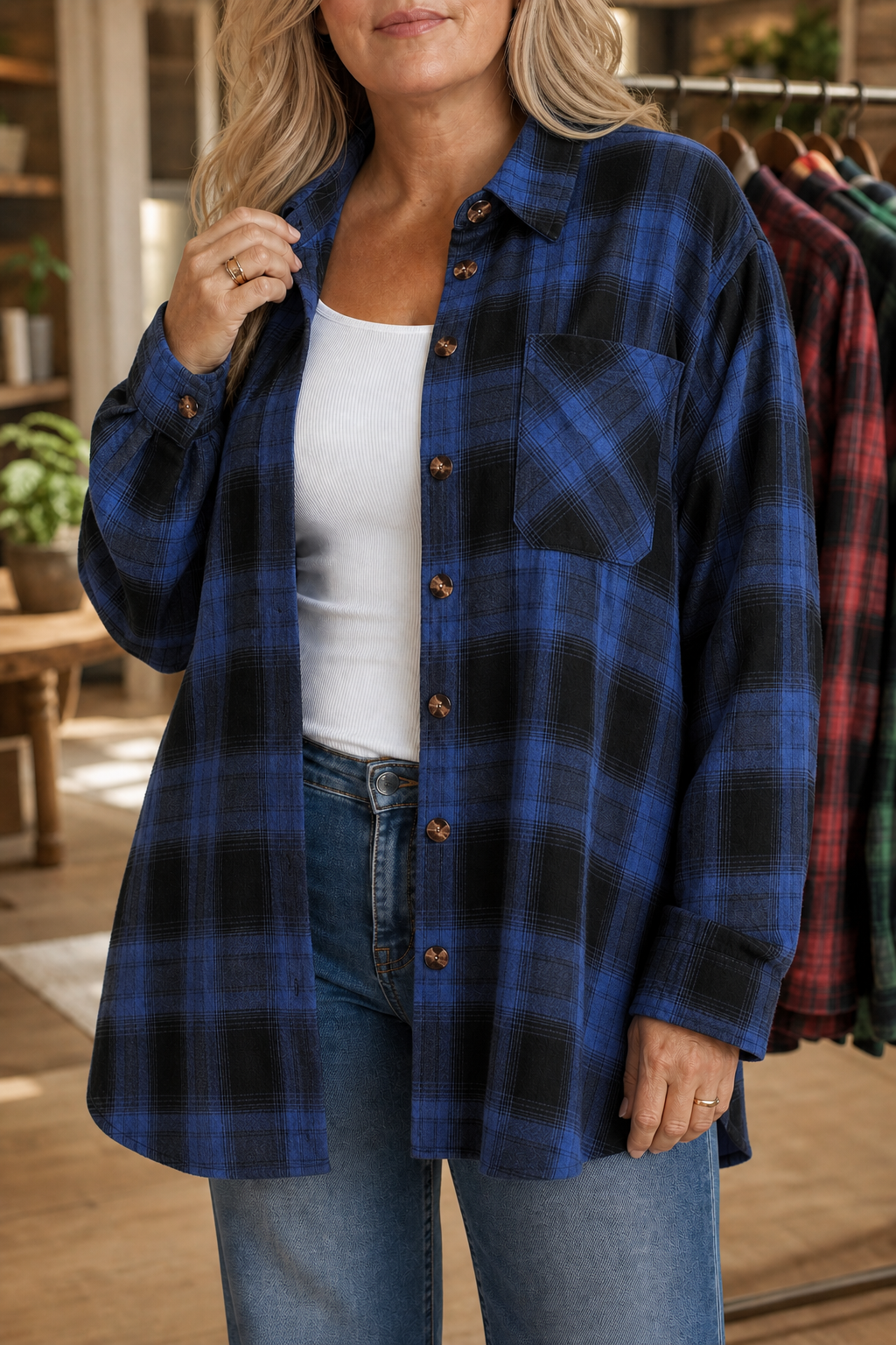 Overshirt &amp; Vad – OverStorlekd Skjorta Flanelowa w Kratę Buffalo