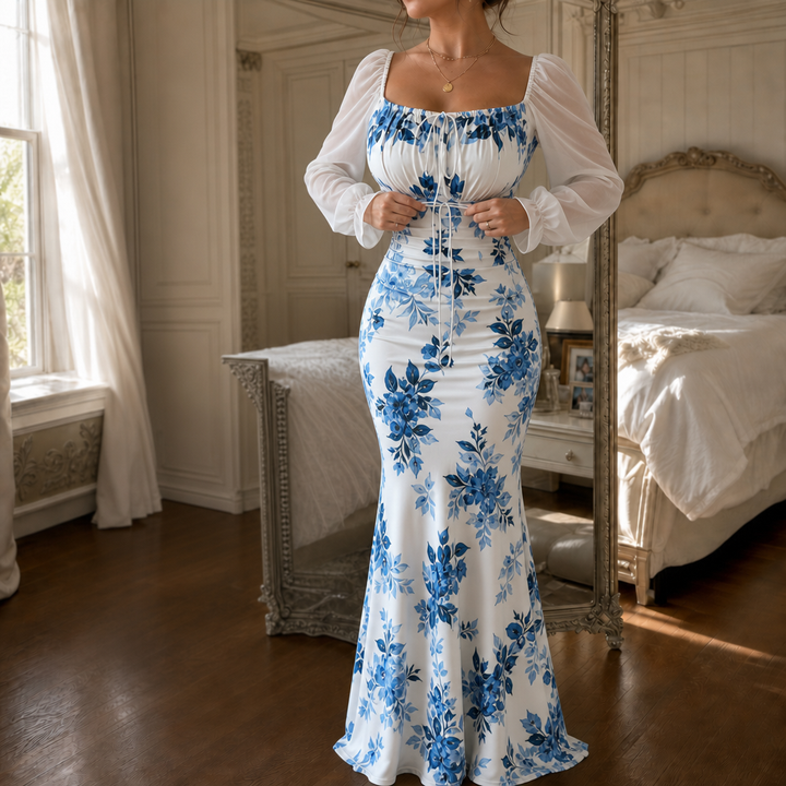 Wearbella – Blommig Klänning Maxi z Wiązaniem på Przodzie