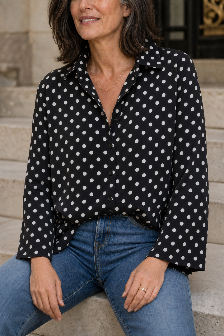 Wearbella – Blus med lång ärm w groszki z kołnierzykiem