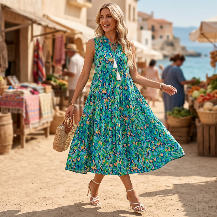 Soleia – Dam Klänning Midi w Stilu Boho z Falbanami
