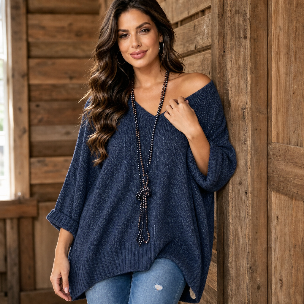 Airloom – Przesadnie Stor Tröja V-Neck z Otwartych Splotów