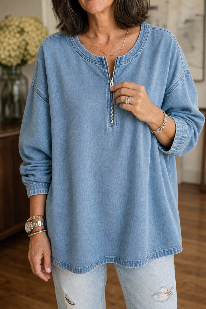 Zipdenim – Blus z półzamkiem w stilu dżinsowym