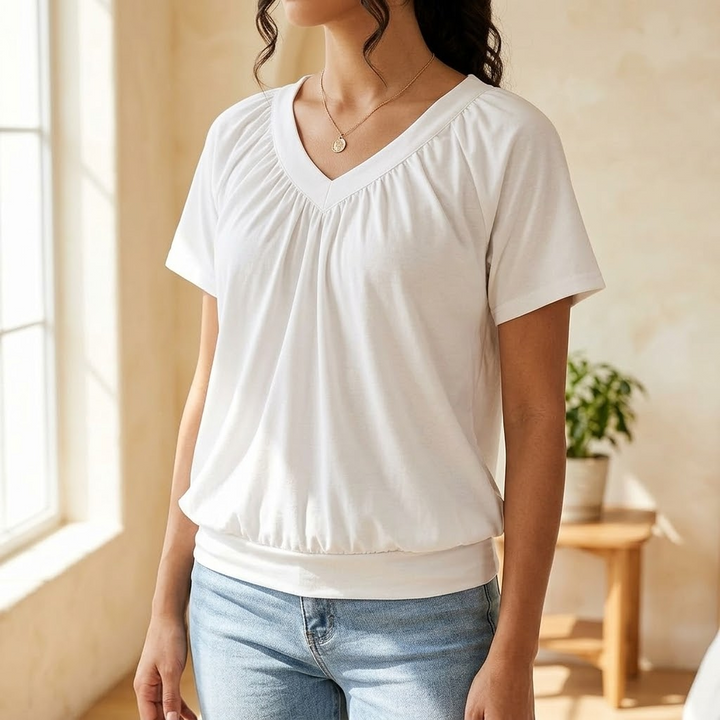 Vivelyn – Kobieca blus z plisowanym urringning w v-ringning