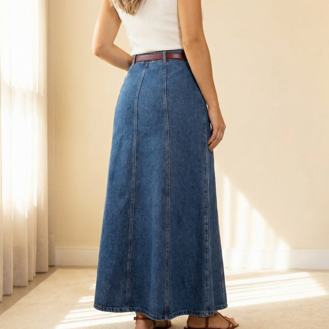 Levara – Wspaniała kjol maxi z denimu o hög stanie