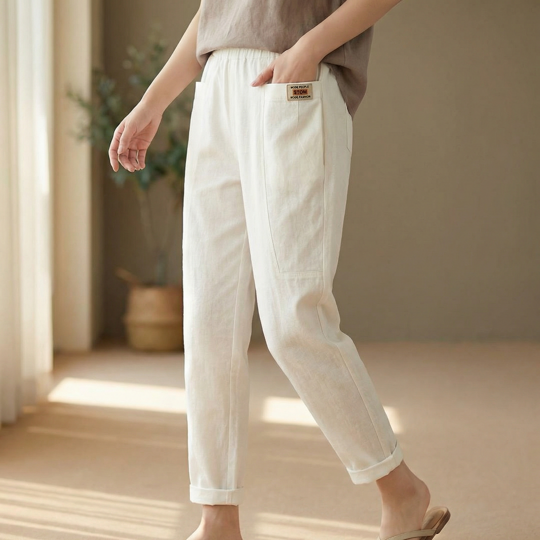Linara – Byxor Tapered z Bawełny i Lnu