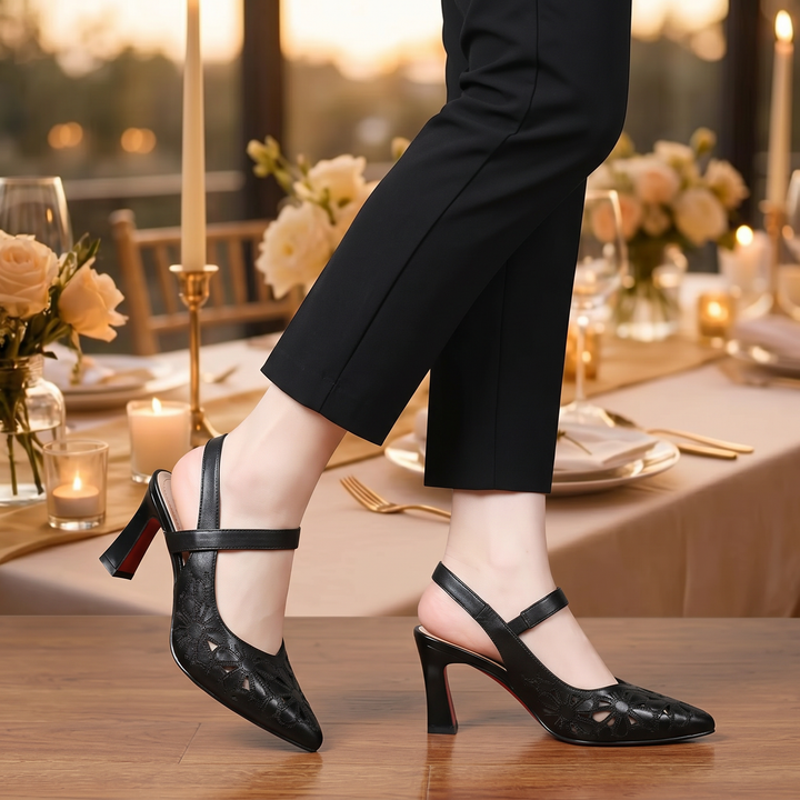 Floriva – Blommiga Sandaler med klack z Wycięciami