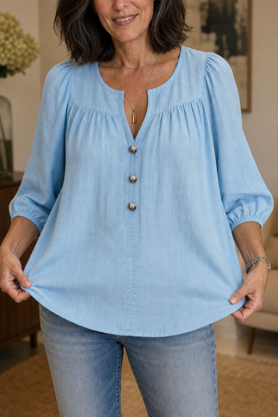 Wearbella – Blus z marszczonym urringning w v-ringning i bufkami