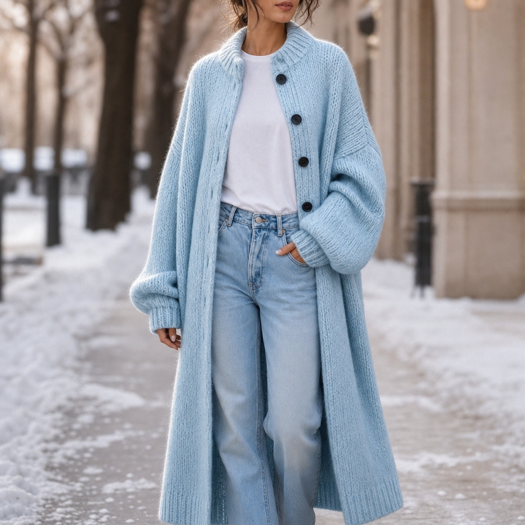 Wearbella – Tjock Tröja-Kurtka z Knappar knähöga