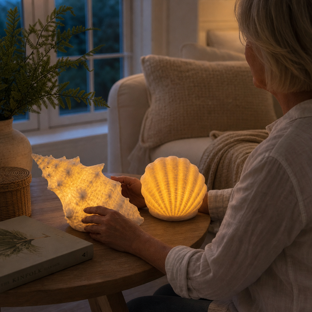 Coastal Glow Vad. – Set ceramicznych lamp i form av muszli i konchy