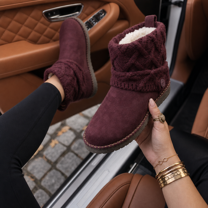 Coziva – Mocka boots z dzianinowym mankietem till mitten av vaden
