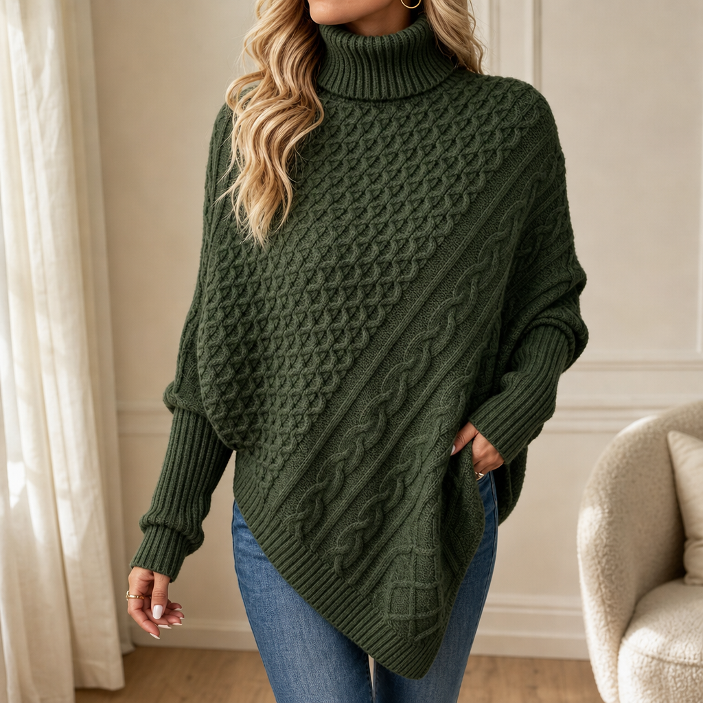 Cable &amp; Cove – Tröja Poncho z Golfem w Warkocze