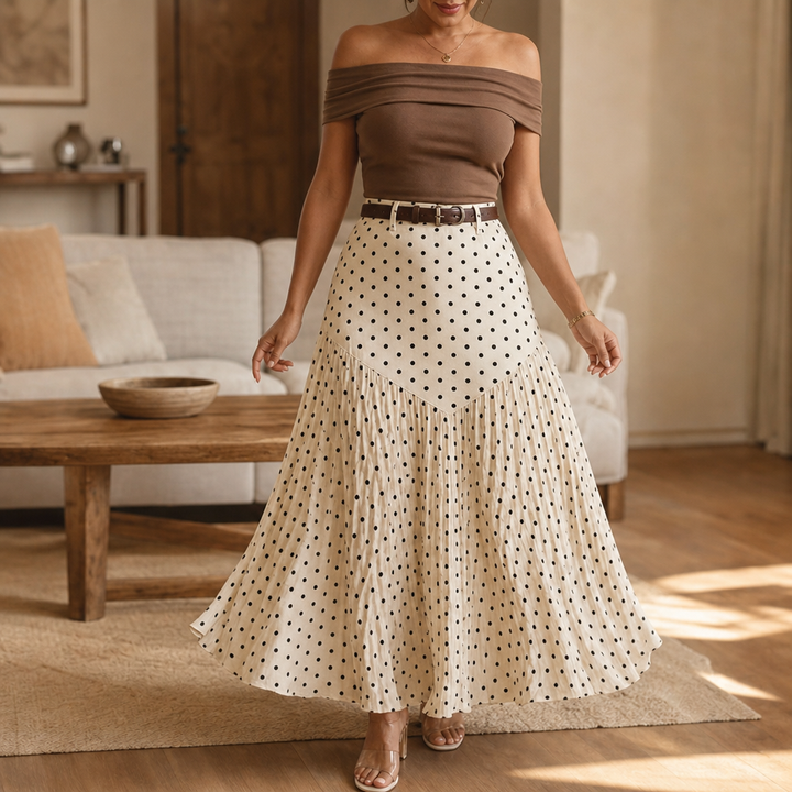 Wearbella – Kjol midi w kropki z plisami i form av litery A