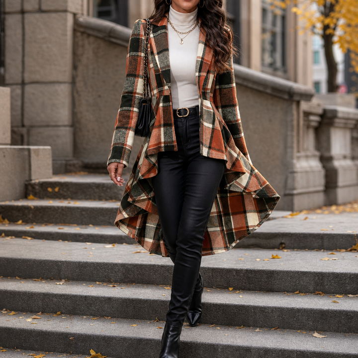 Cinchella – Kamizelka w kratę z peplum w stilu high-low