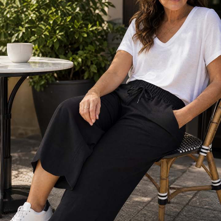 Lounella – Kobiece mjuka byxor z vida ben o kroju cropped
